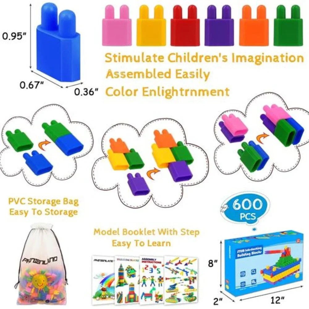 Kids 600pcs‎ Set Building Blocks Construction Toy - Learning Playset STEM